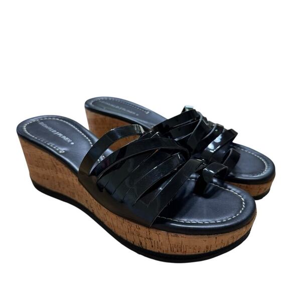 Donald J Pliner Womens Sheena 2 Cork Platform Wedge Sandals Black 6.5 M Coastal - Picture 1 of 11